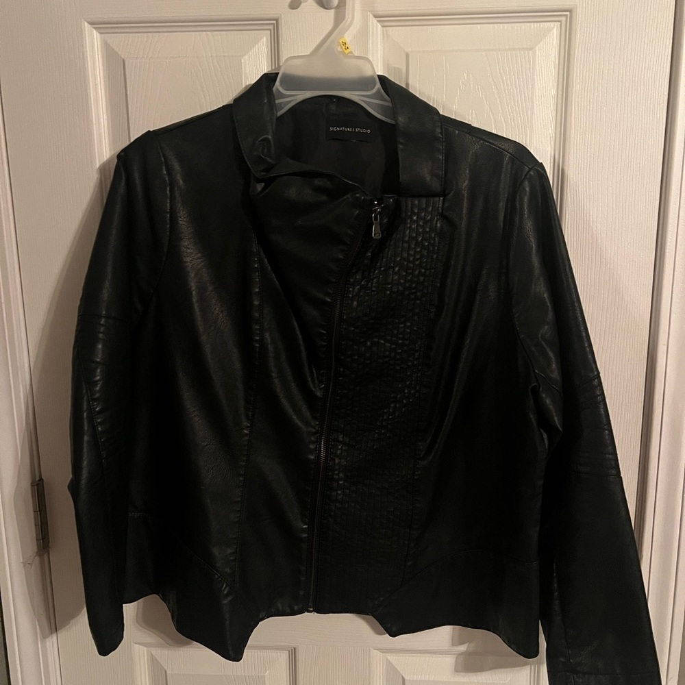 Signature Studio Black Faux Leather Asymmetrical Zip Jacket